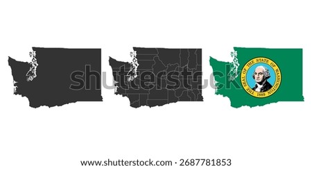 Washington state of USA. Washington flag and territory. States of America territory. Separate states. Vector 