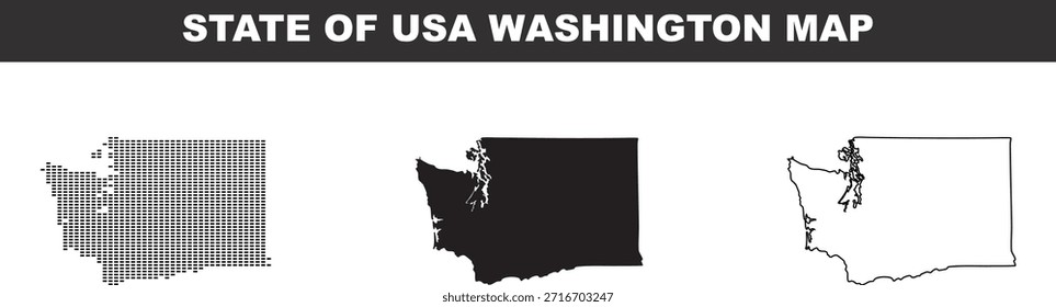 Mapa de Estados Unidos del estado de Washington en diferentes estilos aislados sobre fondo blanco