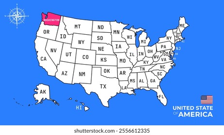 Washington State, USA, vector map isolated on United states map.