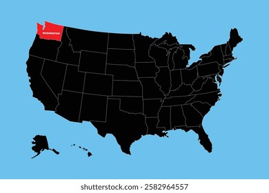 washington State, USA, vector map isolated on United states map. Editable blank vector map of USA.