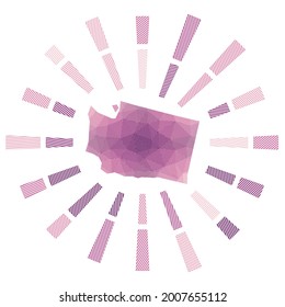 Se rompió el sol en Washington. Rayos de popa bajos y mapa del estado de ee.uu. Ilustración vectorial de moda.