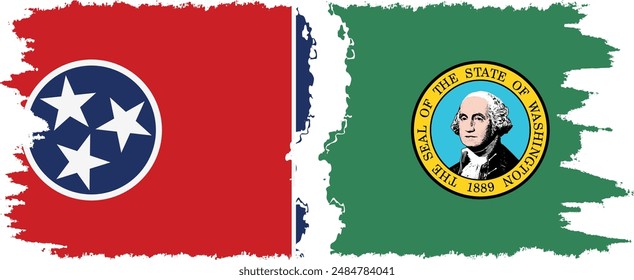 Washington and Tennessee states grunge brush flags connection, vector