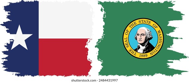 Washington and Texas states grunge brush flags connection, vector