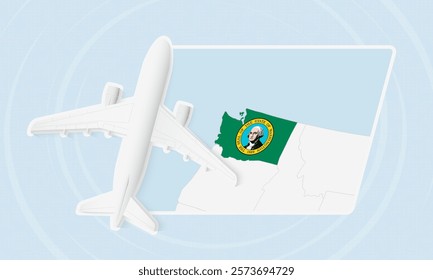 Washington Travel Illustration with Plane and National Flag. Ideal for travel agencies, promotional materials, or geographic content related to Washington.