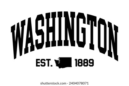 Washington typography design with map vector. Editable college t-shirt design printable text effect vector	