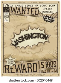 Washington - United States of America. Retro poster in style of times the Wild West.
 Comic speech bubble with speed lines and 3D explosion.