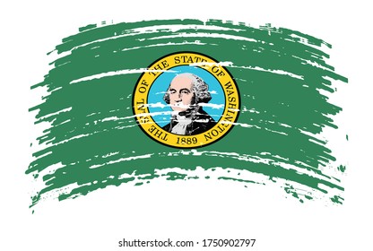 Washington US flag in grunge brush stroke, vector image