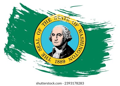 Washington US State brush stroke flag vector background. Hand drawn grunge style painted isolated banner.
