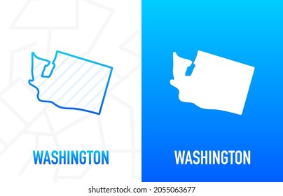 Washington - U.S. state. Contour line in white and blue color on two face background. Map of The United States of America. Vector illustration.