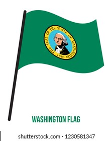 Washington (U.S. State) Flag Waving Vector Illustration on White Background. Flag of the United States of America.
