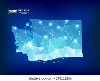 Washington US state map polygonal with spotlights places