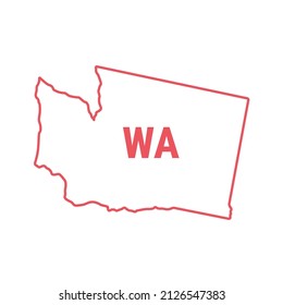 Washington US state map red outline border. Vector illustration isolated on white. Two-letter state abbreviation. Editable stroke. Adjust line weight.