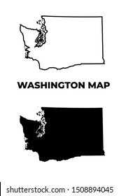 Washington US State Map Vector Silhouette and Outline Isolated on White Background