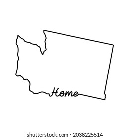 Washington US state outline map with the handwritten HOME word. Continuous line drawing of patriotic home sign. A love for a small homeland. Interior decoration idea. Vector illustration.