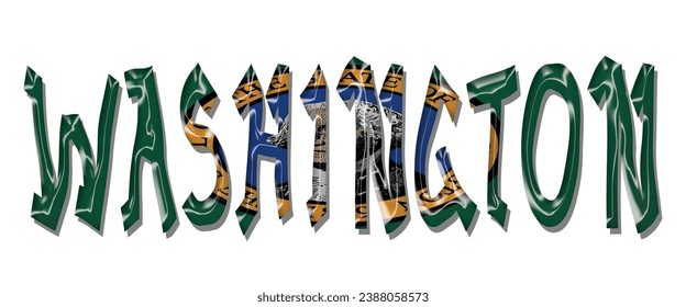 Fuente de texto de la bandera de los Estados Unidos WASHINGTON, fondo de color de la bandera WASHINGTON 3D, ilustración vectorial de la bandera WASHINGTON