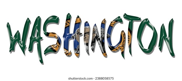 Fuente de texto de la bandera de los Estados Unidos WASHINGTON, fondo de color de la bandera WASHINGTON 3D, ilustración vectorial de la bandera WASHINGTON
