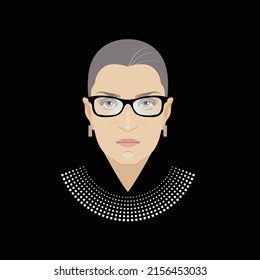 Washington, USA - May 16 2022 : Vector Illustration, Portait Of Chief Justice Ruth Bader Ginsburg.