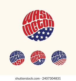 Juego de botones o pegatinas patrióticas de Washington USA. Ilustración vectorial para stickers de viajes, insignias políticas, camisetas.