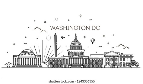 Washington USA skyline and landmarks silhouette