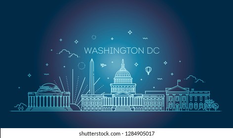 Washington USA skyline and landmarks silhouette