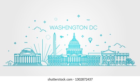 Washington USA skyline and landmarks silhouette