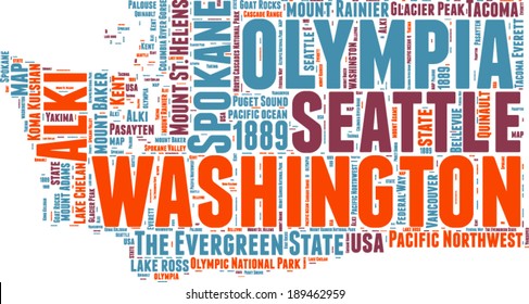 Washington USA state map vector tag cloud illustration