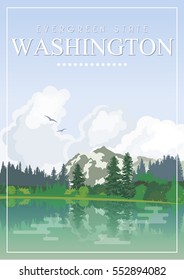 Washington vector american poster. USA travel illustration. United States of America colorful greeting card, Seattle. 