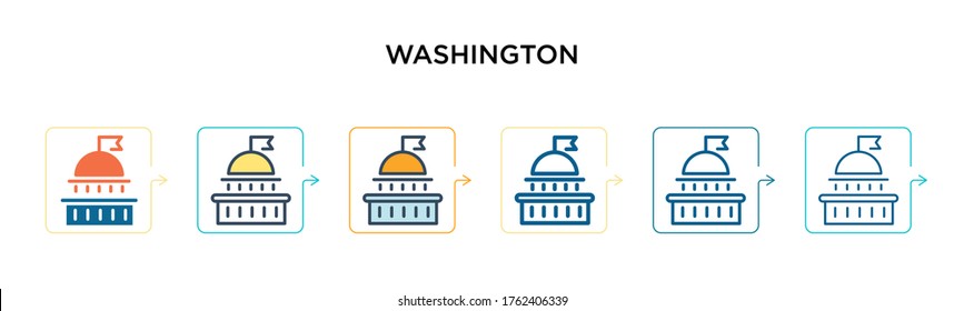 Washington vector icon in 6 different modern styles. Black, two colored washington icons designed in filled, outline, line and stroke style. Vector illustration can be used for web, mobile, ui