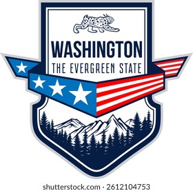 washington vector label with mountains and lynx