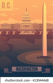 washington vector landescape.washington retro poster.