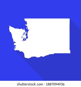 Washington vector map flat simple style long shadow blue background. Vector Illustration