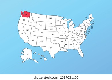 washington vector map isolated on United states map. Editable blank vector map of USA