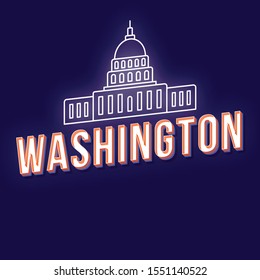 Washington vintage 3d vector lettering. Retro bold font, typeface. Pop art stylized text. Old school style letters. 90s, 80s poster, banner, t shirt typography design. Blue color background