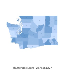 Washington, WA - detailed political map of US state. Administrative map divided into counties. Blue map with county name labels. Vector illustration