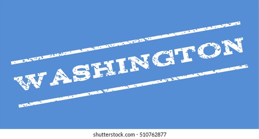 Washington watermark stamp. Text tag between parallel lines with grunge design style. Rubber seal stamp with unclean texture. Vector white color ink imprint on a blue background.