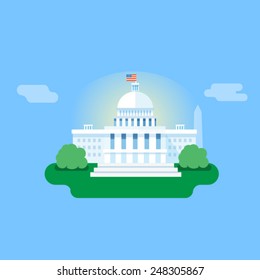 Washington, white house vector flat illustration