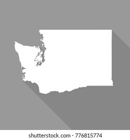 Washington white map,border flat simple style with long shadow on grey background