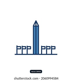 washington_monument icon. Travel landmarks and destinations icons. Vector icon set representing global tourist landmarks and travel destinations for vacations.