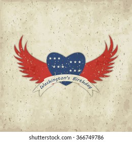 Washingtons Birthday  backgound on heart with wings