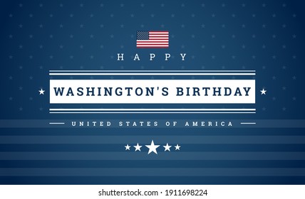 Día del cumpleaños o del presidente de Washington o tercer lunes de febrero - celebración de feriados en Estados Unidos. Bandera de los Estados Unidos y estrellas en el fondo azul - ilustración vectorial para afiches o pancartas