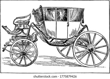 Washington's Coach, that belonged to George Washington, the first President of the United States, vintage line drawing or engraving illustration.