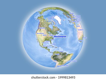 Washington-United States of America is shown on vector globe map. The map shows Washington-United States of America 's location in the world.