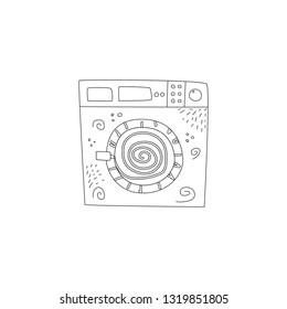 Washmachine in line style. Vector illustration. Cretive design for banner of laundry.