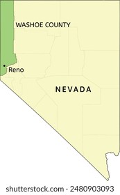 Washoe County and city of Reno location on Nevada state map