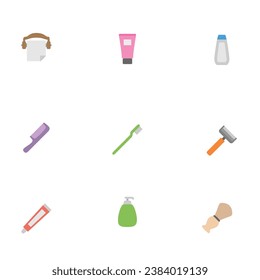Washroom appliances - soap, shampoo, facewash. Flat icon vector illustration. Editable stroke