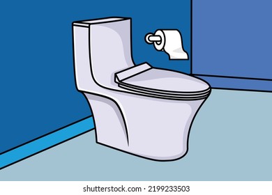 Washroom commode with tissue vector icon illustration. Cleanliness object icon design concept.