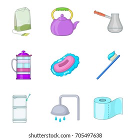 Washroom icons set. Cartoon set of 9 washroom vector icons for web isolated on white background