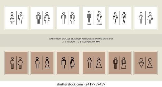 Waschraum, Toilettenartikel SS, Holz, Akrylengravur und CNC-Schnitt, Bearbeitbare Formatillustrationen, Vektorgrafik, EPS  
