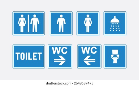 Washroom signs. Restroom or toilet door sign set containing gents, ladies, disabled, Printable sticker. blue color vector illustration
