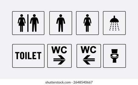 Washroom signs. Restroom or toilet door sign set containing gents, ladies, disabled, Printable sticker. Black color vector illustration